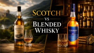 Scotch vs blended whisky comparison with premium whisky bottles