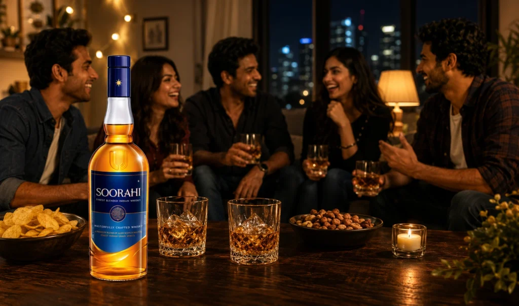 Budget whisky for house parties in Delhi with friends enjoying a gathering