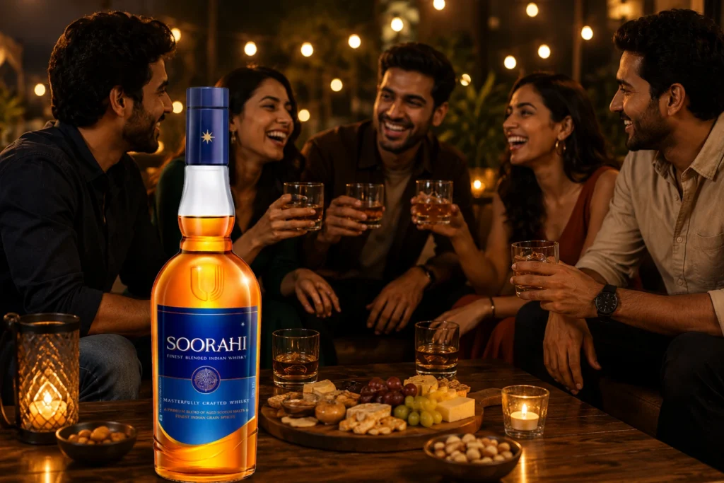 Friends enjoying Soorahi whisky together